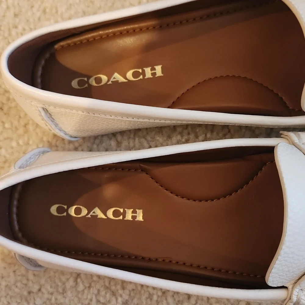 Coach Mona White Leather Driver Loafers - Picture 2 of 6